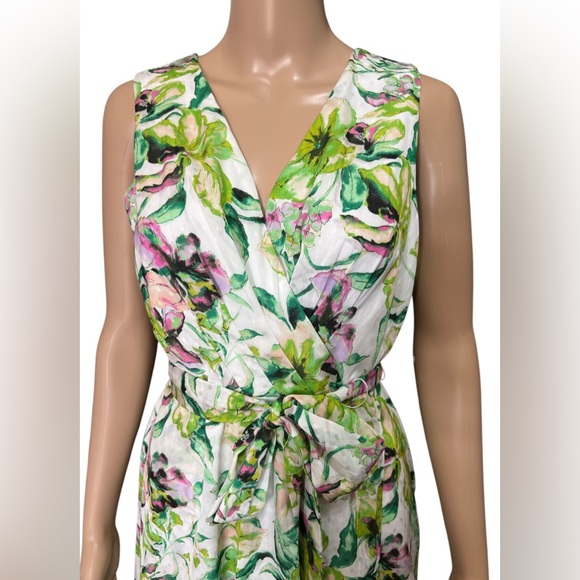 NWT Leslie Fay Sz 4 Tie Waist Ruffle Skirt Floral Print Chiffon Faux Wrap Dress - Picture 6 of 12